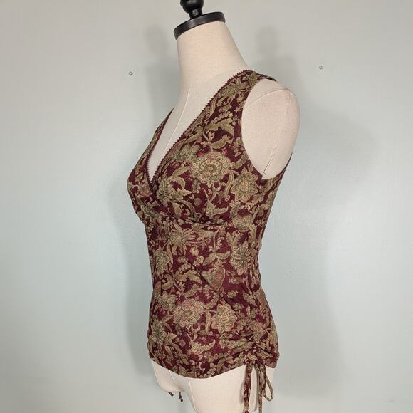 Vintage Mesh Babydoll Tank Top M Red Brown Y2K Fairy Grunge Whimsigoth Sleeveles - Picture 2 of 10